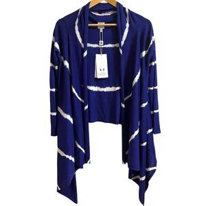 NWT Halston Heritage Open Front Cardigan S Blue Silk Blend Asymmetric Sweater